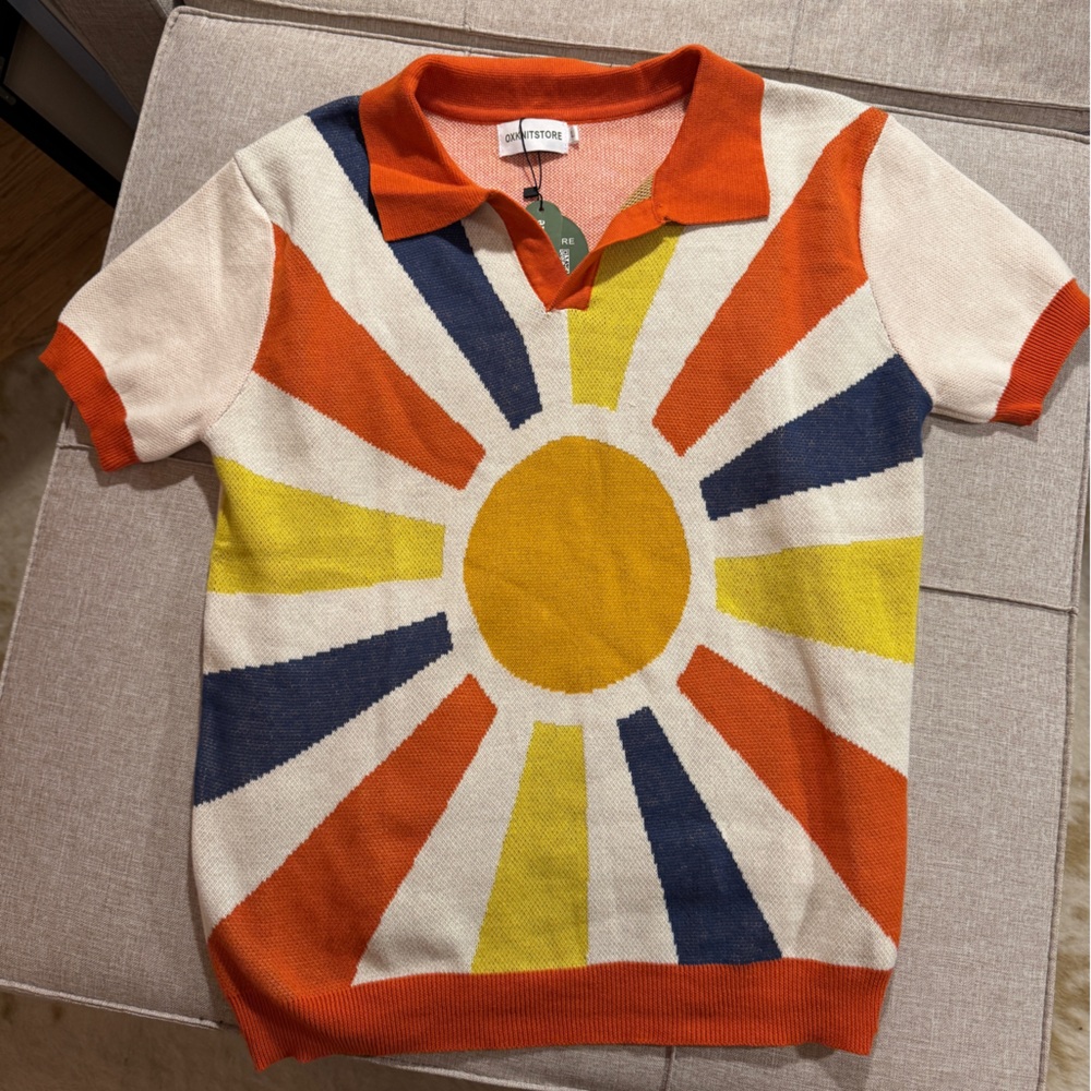 OXKNIT Men's Knit Retro Polo Shirts, 1960s Mod Style Collar Short-Sleeve Large